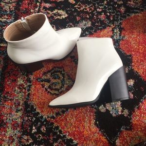 White ankle patent heeled boots!